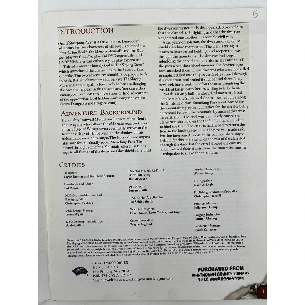 Dungeons & Dragons‎ Orcs of Stonefang Pass Booklet Standalone Adventure Legacy